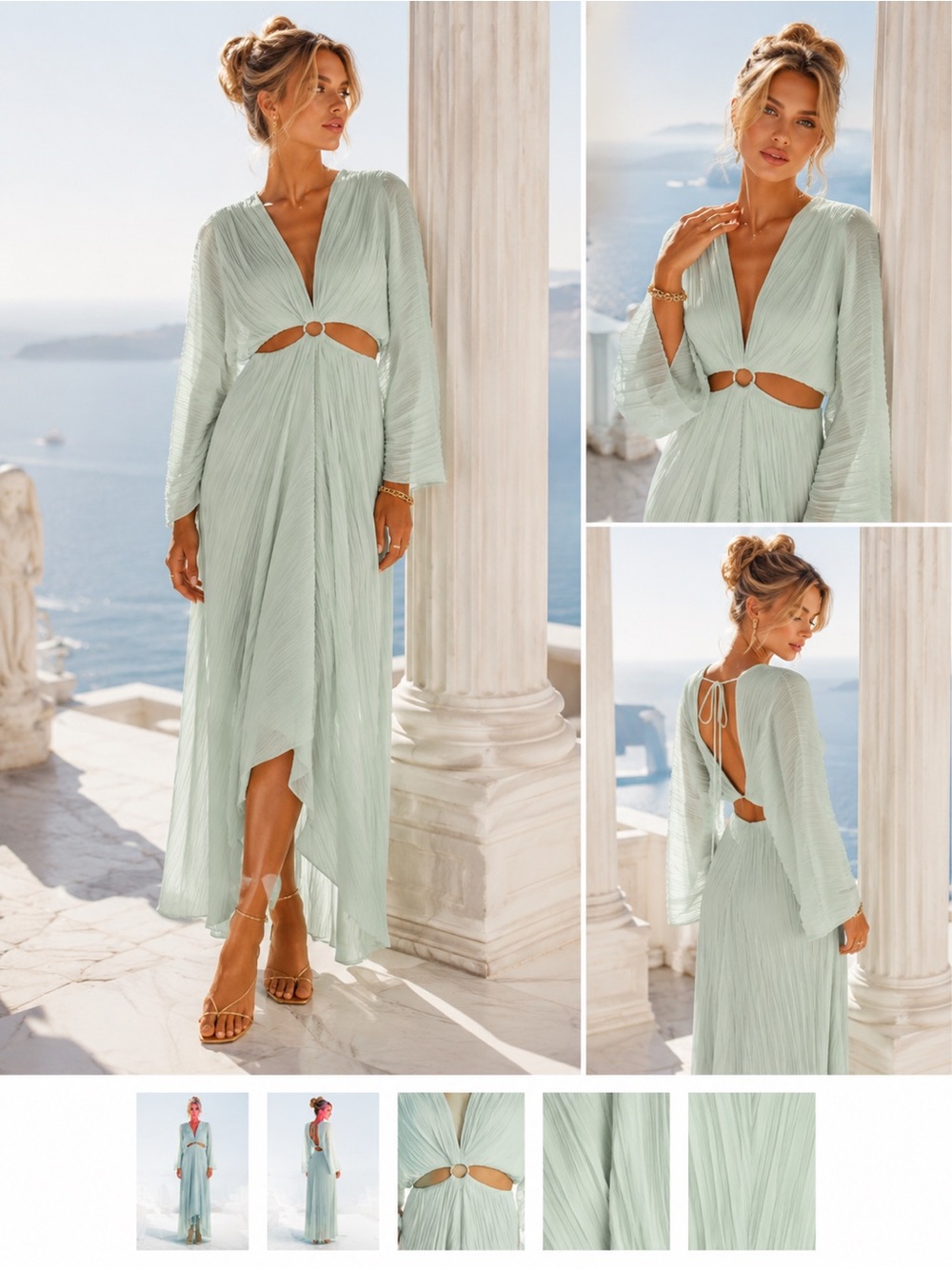 AKILA Grecian Plissé Cut-Out Maxi Dress Women's 2 V-Neck High-Low